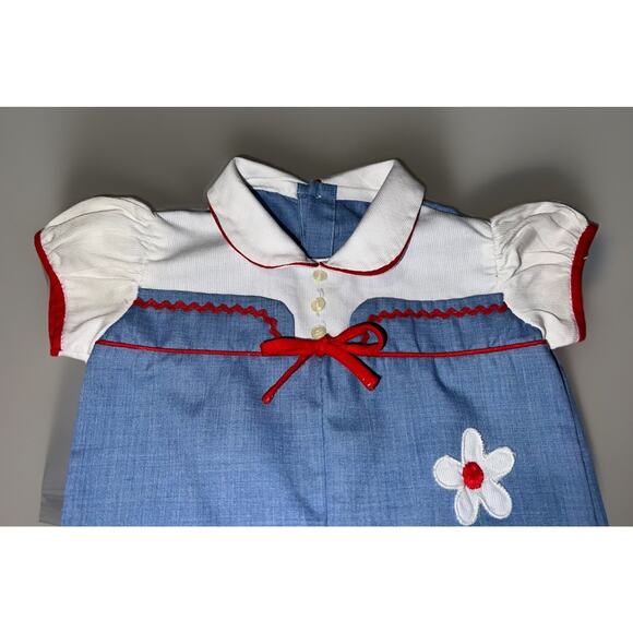 VTG 70s Baby Outfit Red White Blue - Rickrack Trim Retro Rockabilly -Aprox 3-9M - Picture 3 of 7